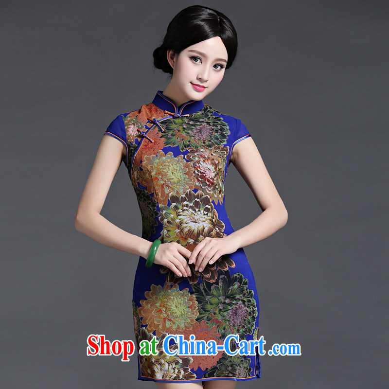 China classic retro everyday dresses dresses girls improved daily video thin short spring and summer elegant graphics thin beauty blue XL, China Classic (HUAZUJINGDIAN), online shopping