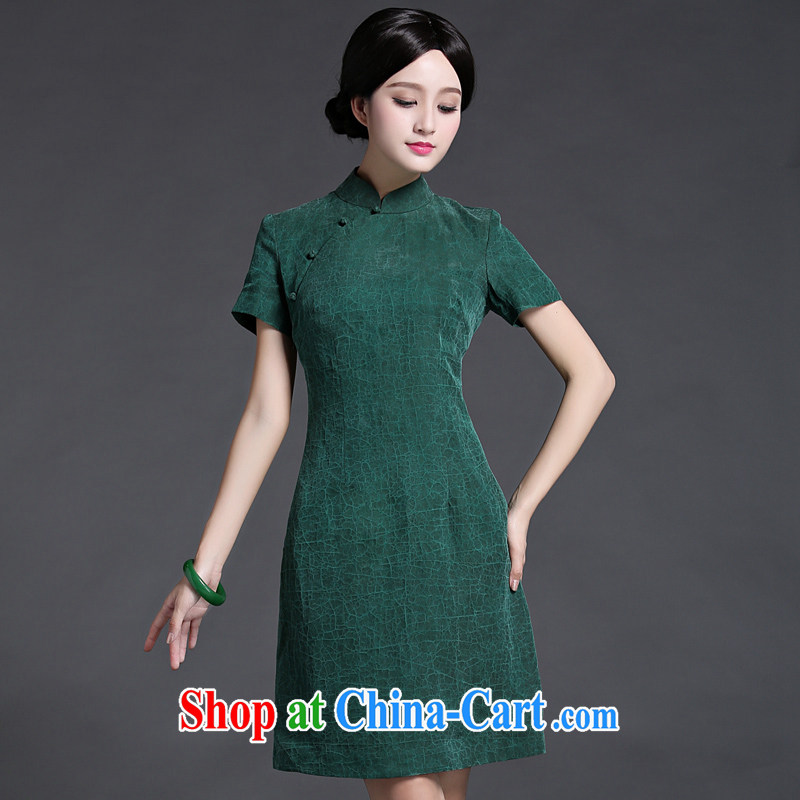 China classic upscale silk fragrant cloud by day Chinese cheongsam dress, short, 2015 spring and summer New Green XXL, China Classic (HUAZUJINGDIAN), online shopping