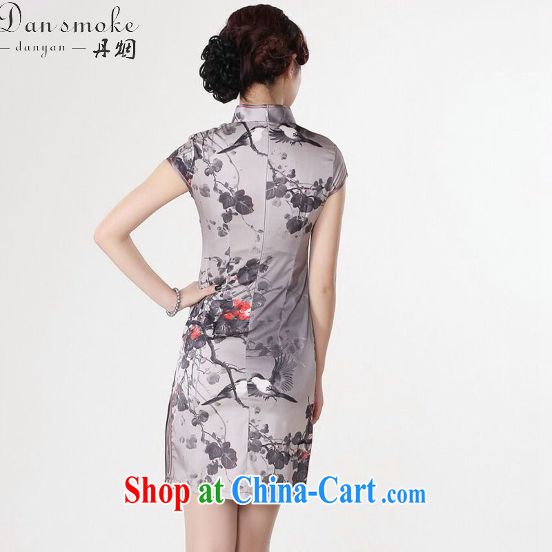 Dan smoke summer dresses Women's clothes Chinese improved version, for a tight flower water ink printing and dyeing short cheongsam as color 2XL, Bin Laden smoke, shopping on the Internet