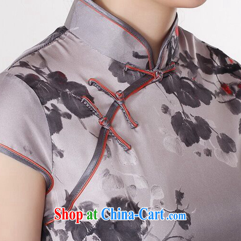 Dan smoke summer dresses Women's clothes Chinese improved version, for a tight flower water ink printing and dyeing short cheongsam as color 2XL, Bin Laden smoke, shopping on the Internet