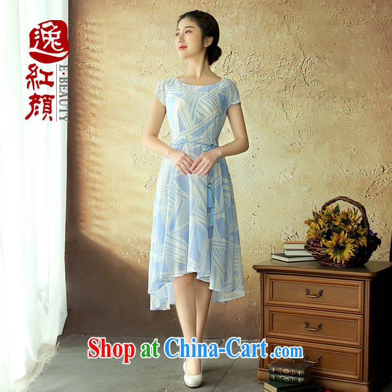 once and for all the proverbial hero, Mr Ronald ARCULLI, snow-woven long dresses female Ethnic Wind summer small fresh round-collar women skirt blue L