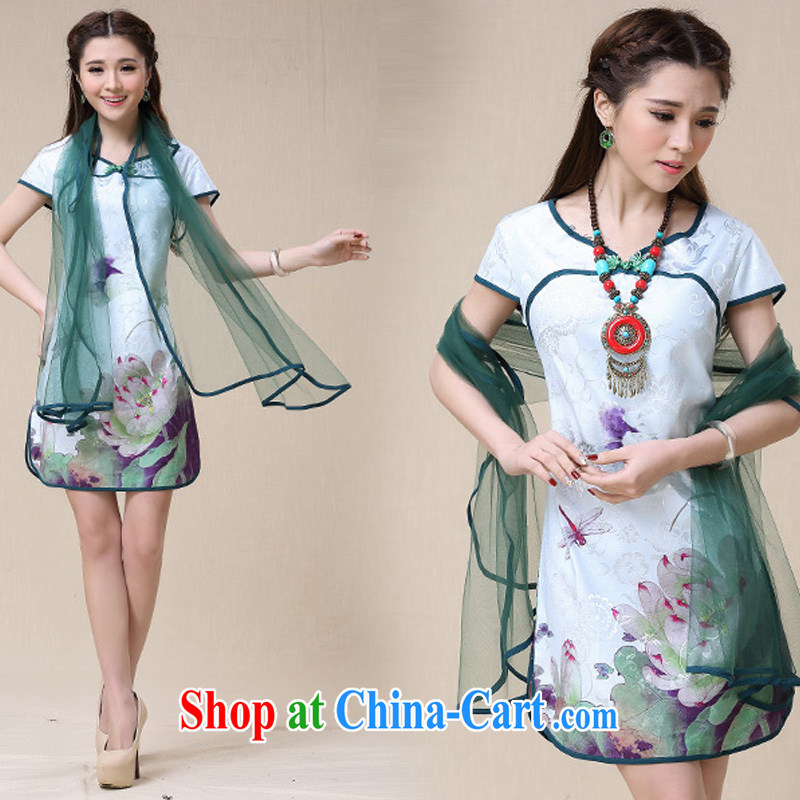 Regalia Serviced woven 2015 spring and summer girls dresses Ethnic Wind beauty Lotus stamp dresses qipao Web yarn two-piece skirt China wind antique dresses light green L, JA memories of zi (the story), and, on-line shopping