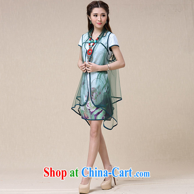 Regalia Serviced woven 2015 spring and summer girls dresses Ethnic Wind beauty Lotus stamp dresses qipao Web yarn two-piece skirt China wind antique dresses light green L, JA memories of zi (the story), and, on-line shopping