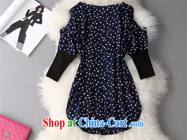 Black butterfly 2015 spring and summer new female stars nail Pearl inserts drill silk covered shoulders, long bat sleeves T-shirt T-shirt loose blue XL pictures, price, brand platters! Elections are good character, the national distribution, so why buy now enjoy more preferential! Health