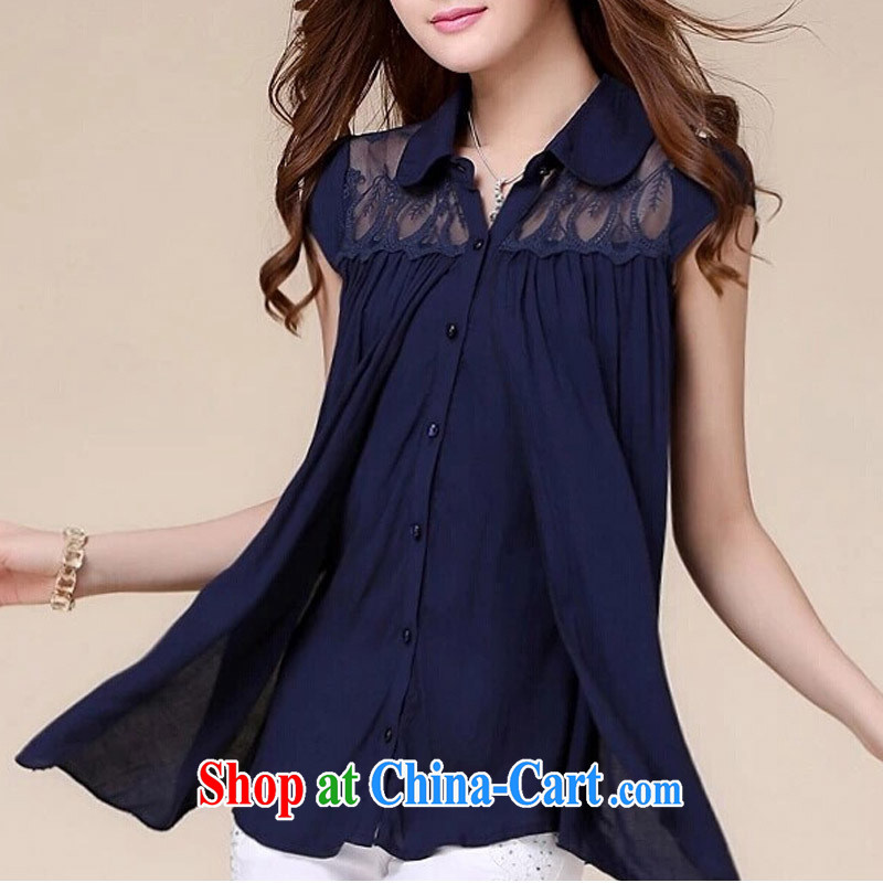 Health concerns women * 2015 new summer, short-sleeved snow woven shirts female lace T-shirt Han version the code loose video thin T-shirt girl shirt dark blue 3XL (151 - 160 ) jack chest is 106, blue rain bow, and shopping on the Internet