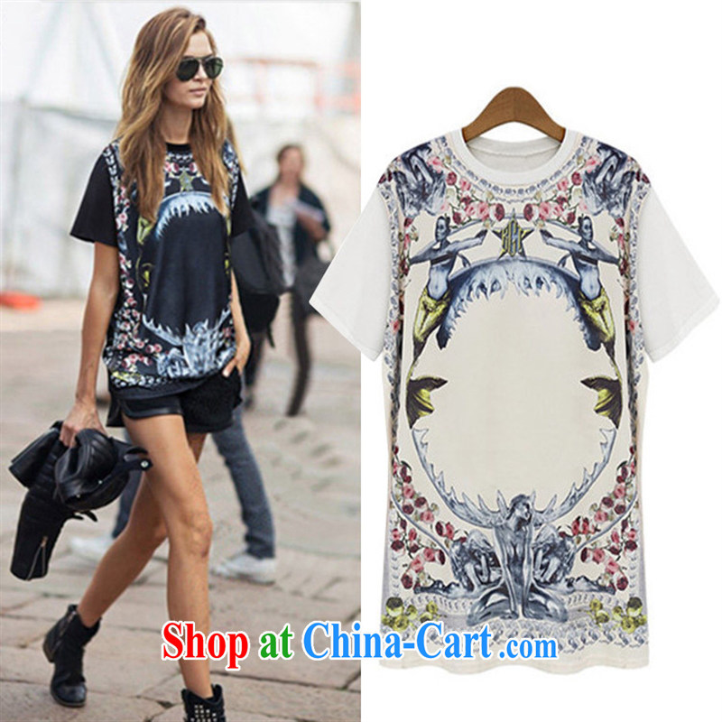 Health concerns women * The European site female 2015 summer new, modern Europe and loose the code load, long, short-sleeved shirt T JR 1317 M black, blue rain bow, and, shopping on the Internet