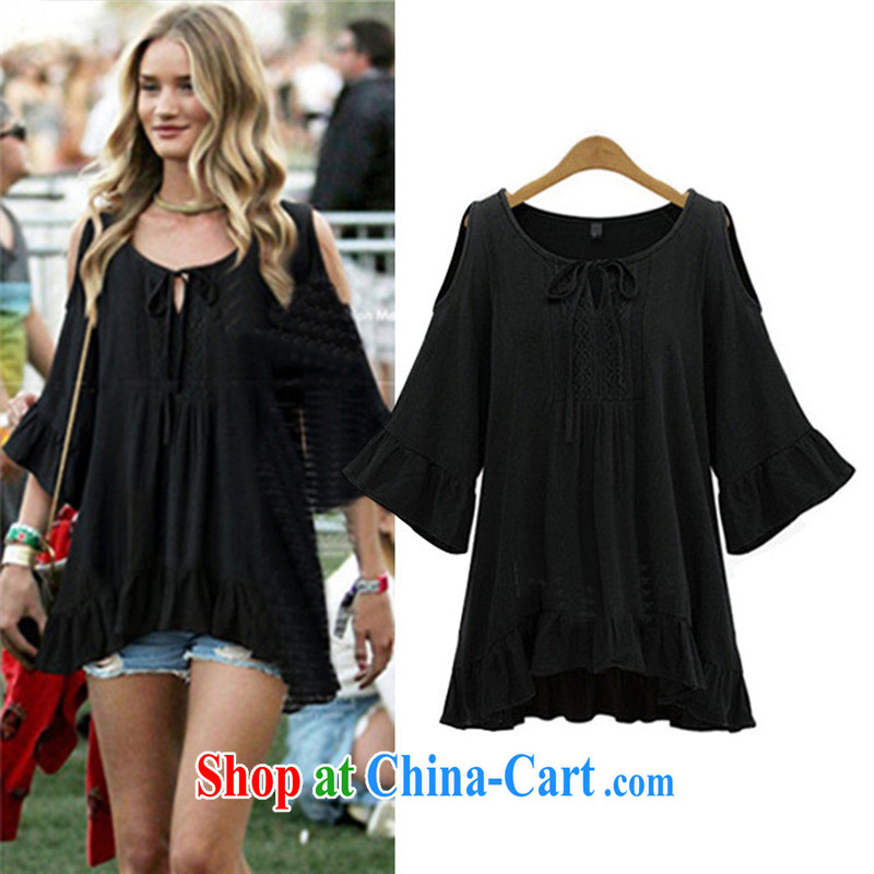 Health concerns women in Europe and America * van 2015 summer new thick MM graphics thin aura 100 ground bare shoulders flouncing cuff in dresses JR 8107 black 5 XL, blue rain bow, and shopping on the Internet