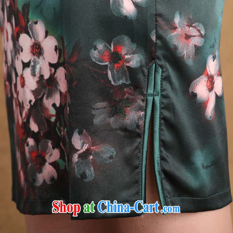 The Yee-sa, the Summer new, heavy Silk Cheongsam dress retro daily improved Silk Cheongsam dress dress SZ S 9914 green 2 XL, cross-sectoral, Elizabeth, and shopping on the Internet