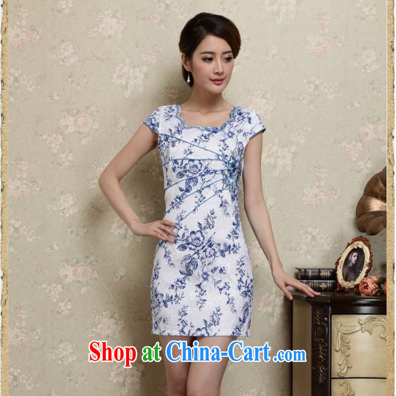 100 million Dollar city dress summer 2015 new improved stylish daily short blue and white porcelain cheongsam dress beauty package and short skirts girls summer 7286 blue XXL, 100 million dollar City, shopping on the Internet