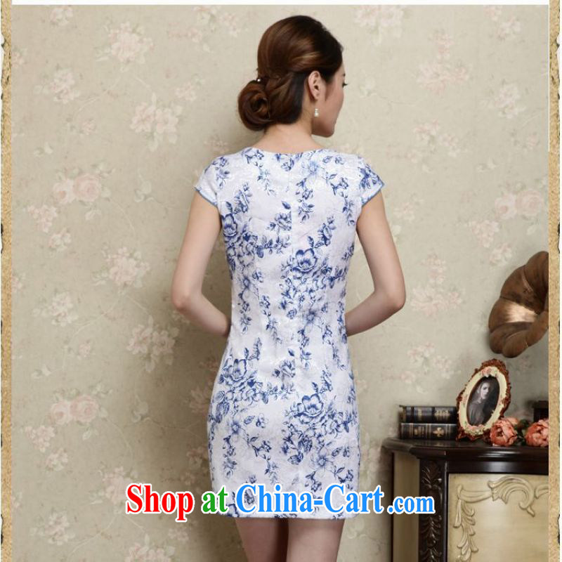 Silent Spring dresses summer 2015 new improved stylish daily short, blue and white porcelain cheongsam dress beauty lady package and short skirts 7286 blue XXL, cicada, shopping on the Internet