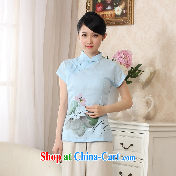 According to fuser stylish new Ethnic Wind improved Chinese blouses hand-painted cultivating Chinese short-sleeved shirt LGD/A 0079 # -A sky 2 XL pictures, price, brand platters! Elections are good character, the national distribution, so why buy now enjoy more preferential! Health