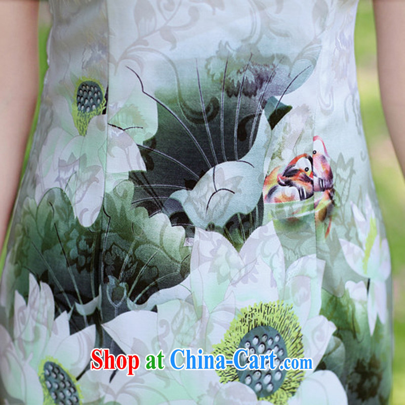 Air Shu Diane 2015 spring and summer New Beauty stamp elegant Chinese style cheongsam dress summer dress girls green XXXL, aviation Shu Diane, shopping on the Internet