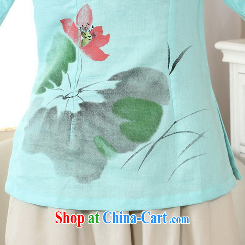 In accordance with fuser new improved Chinese hand-painted dresses T-shirt cotton linen the Chinese Ethnic Wind girls in short sleeved T-shirt with LGD/A 0078 # -A sky 2 XL, according to fuser, and Internet shopping