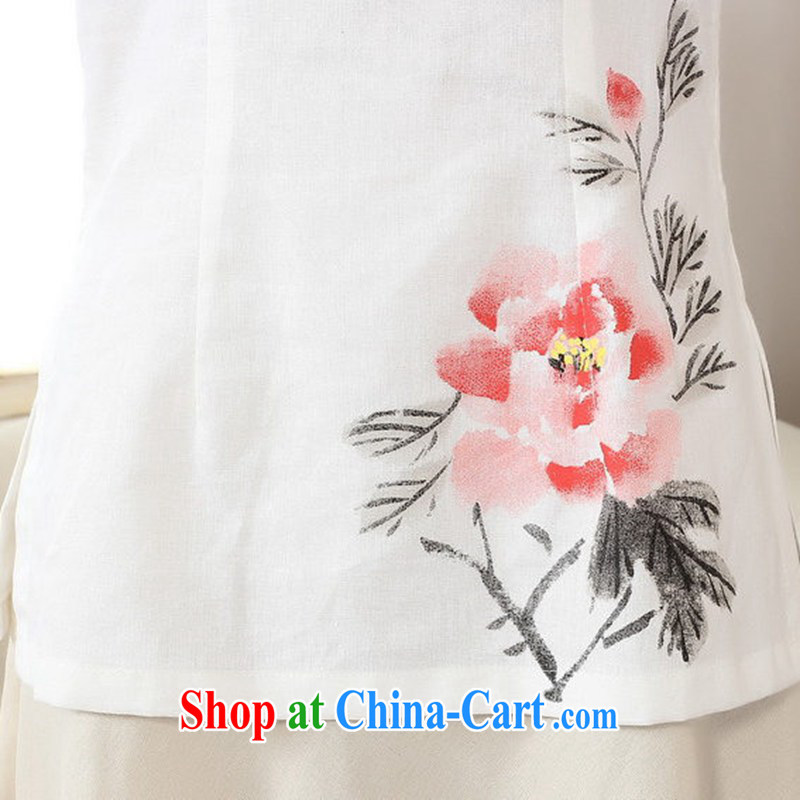 According to fuser stylish new Ethnic Wind improved Chinese blouses cotton Ma hand-painted in short sleeved T-shirt with LGD/A #0077 white 2XL, fuser, and on-line shopping