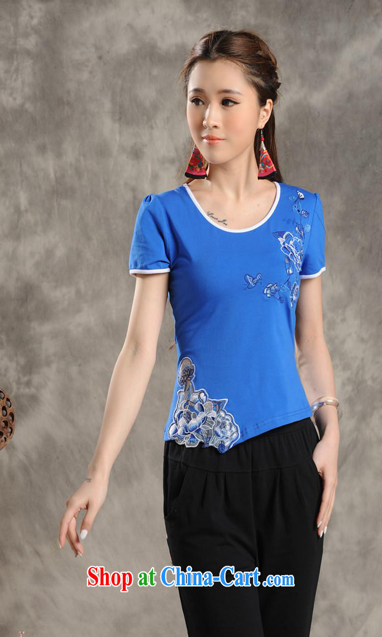 Black butterfly G 2802 National wind female new blue embroidery with cultivating cotton short-sleeved T 桖 female white 2 XL pictures, price, brand platters! Elections are good character, the national distribution, so why buy now enjoy more preferential! Health