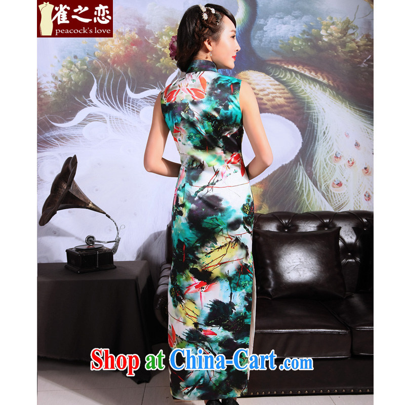 Bird lovers of Pi-color prettier 2015 new summer cheongsam dress silk retro long cheongsam dress, Color prettier sleeveless XXL, birds love, and shopping on the Internet