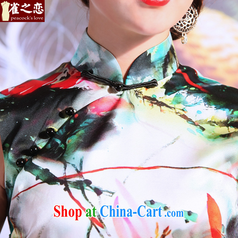 Bird lovers of Pi-color prettier 2015 new summer cheongsam dress silk retro long cheongsam dress, Color prettier sleeveless XXL, birds love, and shopping on the Internet