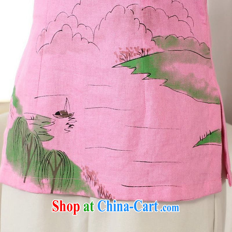 According to fuser and stylish new retro improved Chinese blouses Classic tray snap hand-painted Sau San Tong with a short-sleeved T-shirt LGD/A 0076 # -B pink 2 XL, fuser, and Internet shopping