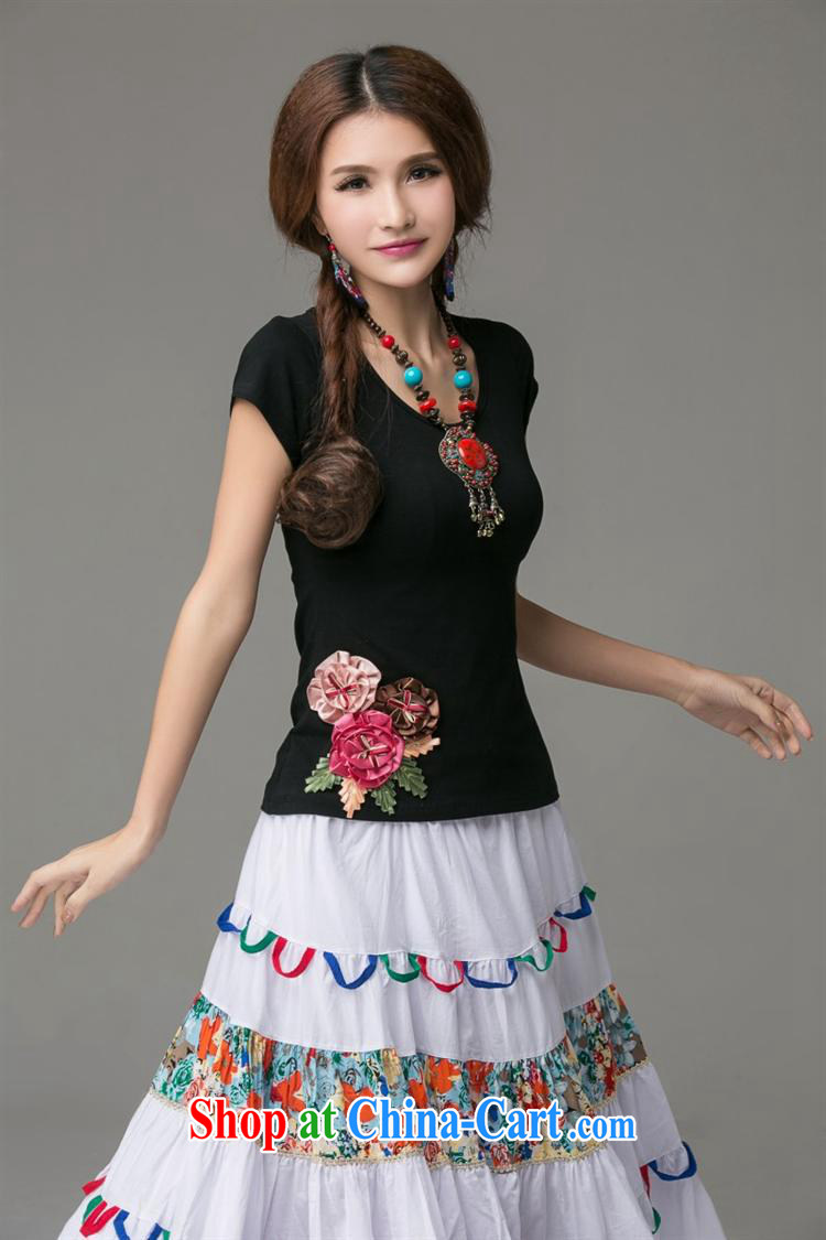 Black butterfly NK 1663 National wind female spring and summer, lap three-dimensional embroidery cultivating short-sleeved cotton shirt T white 3XL pictures, price, brand platters! Elections are good character, the national distribution, so why buy now enjoy more preferential! Health