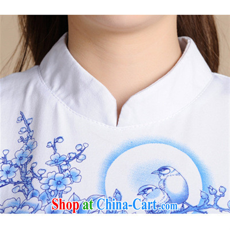 Black butterfly L 5913 National wind women spring and summer new, small, for blue and white porcelain stamp short-sleeved cotton shirt T white 2XL, A . J . BB, shopping on the Internet