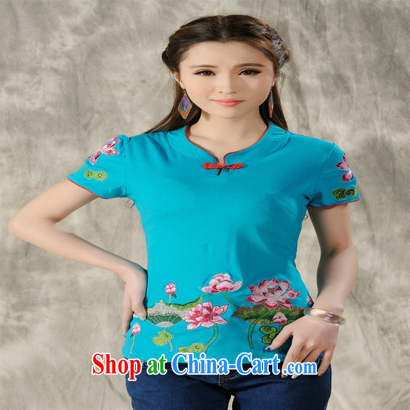 Black butterfly X 3505 National wind women spring and summer new paragraph for the embroidery is withholding cultivating short-sleeved cotton shirt T yellow 4 XL, A . J . BB, shopping on the Internet