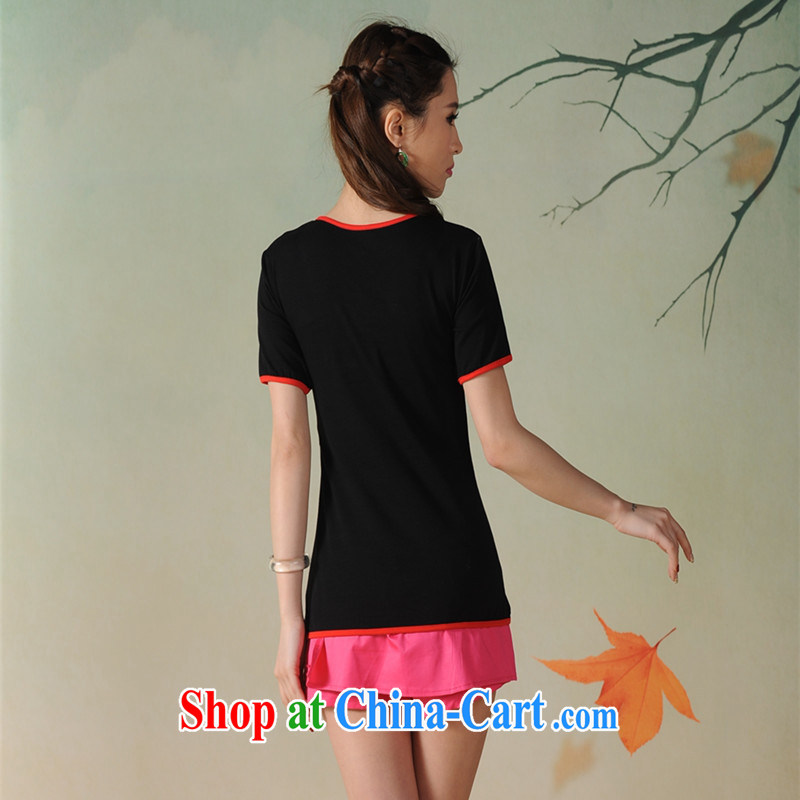Black butterfly G 2712 National wind women spring and summer new V collar embroidered, with the forklift truck is withholding cotton T 桖 black XL, A . J . BB, shopping on the Internet