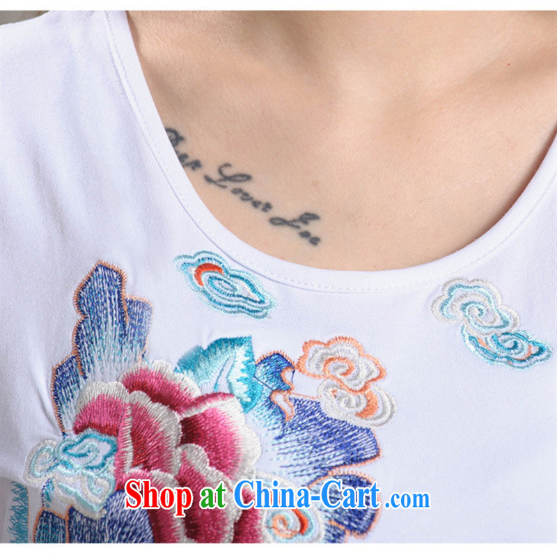 Black butterfly W 8712 National wind women new summer landscape, flower embroidery round-collar cultivating short-sleeved T pension white 3XL, A . J . BB, shopping on the Internet