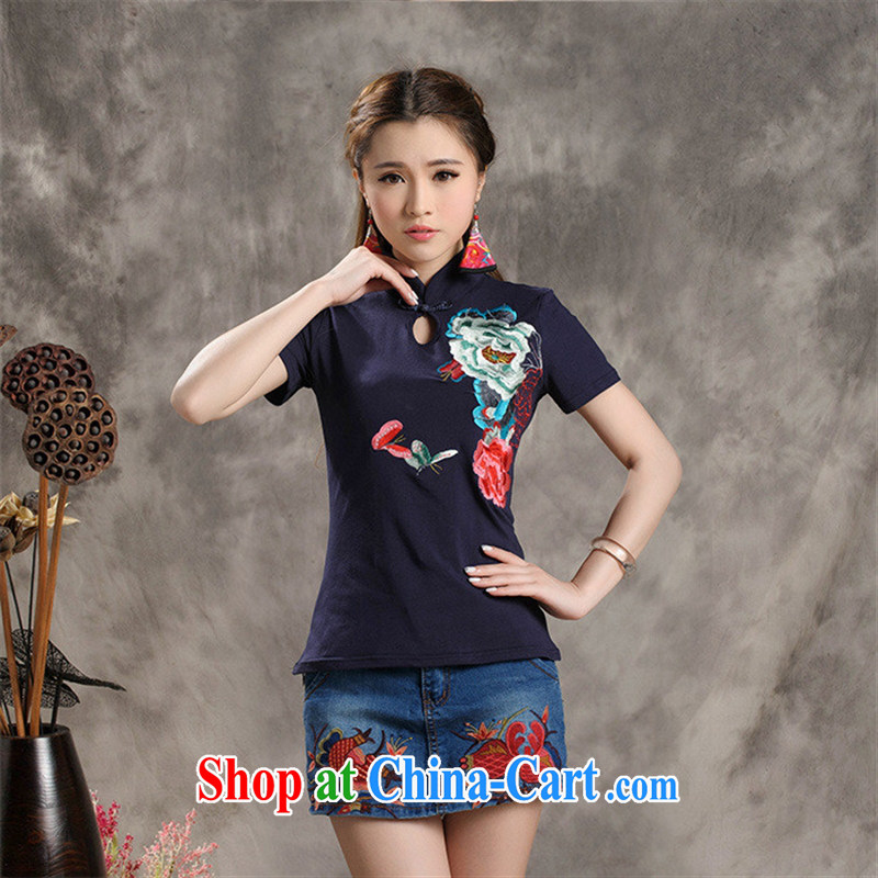Black butterfly W 8230 National wind women spring and summer New, and for the charge-back embroidery cultivating short-sleeved cotton shirt T green 3 XL, A . J . BB, shopping on the Internet