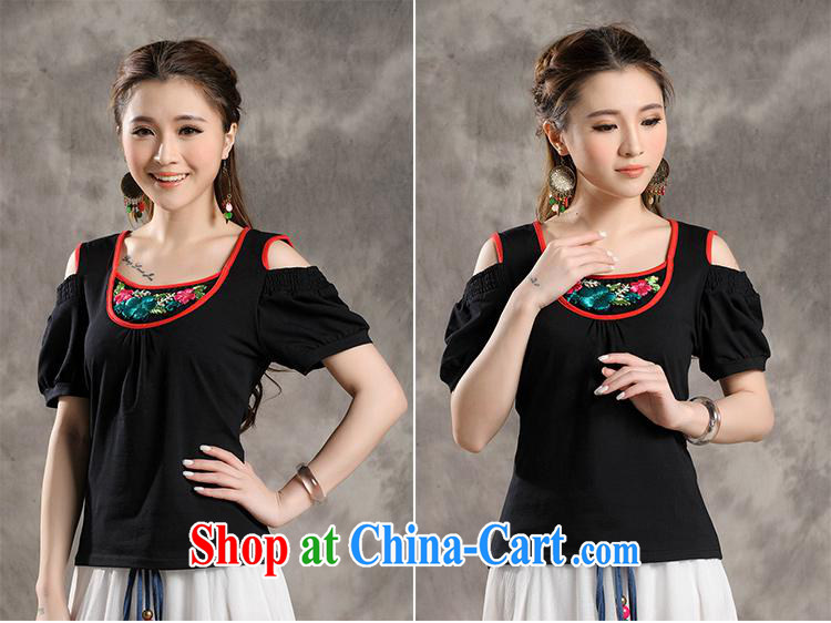 Black butterfly Y 7302 National wind women summer new, three-dimensional flower stitching your shoulders short-sleeved cultivating cotton T pension black 4XL pictures, price, brand platters! Elections are good character, the national distribution, so why buy now enjoy more preferential! Health