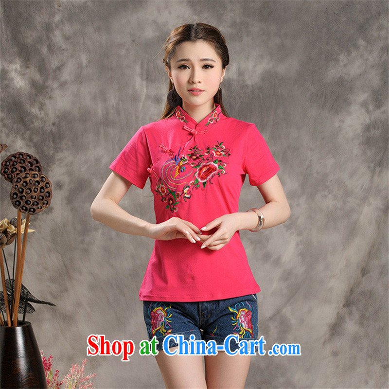 Black butterfly W 8711 National wind women spring and summer new, for the embroidery, cultivating short-sleeve cotton shirt T the red 3 XL, A . J . BB, and shopping on the Internet