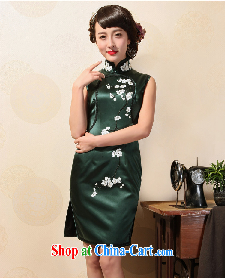 Birds of summer 2015 with new, the collar embroidered cheongsam manually Push embroidered heavy Silk Cheongsam QD 697 dark green XL pictures, price, brand platters! Elections are good character, the national distribution, so why buy now enjoy more preferential! Health
