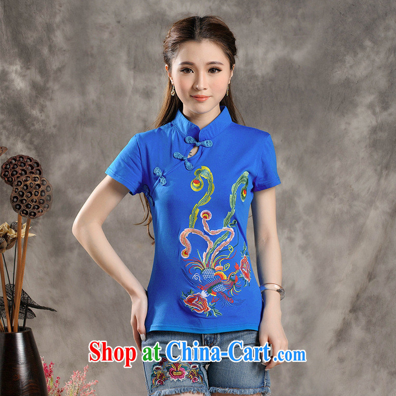 Black butterfly Y 7309 National wind female summer new, for cultivating embroidery is a hard disc for short-sleeved T shirt blue 4 XL, A . J . BB, shopping on the Internet