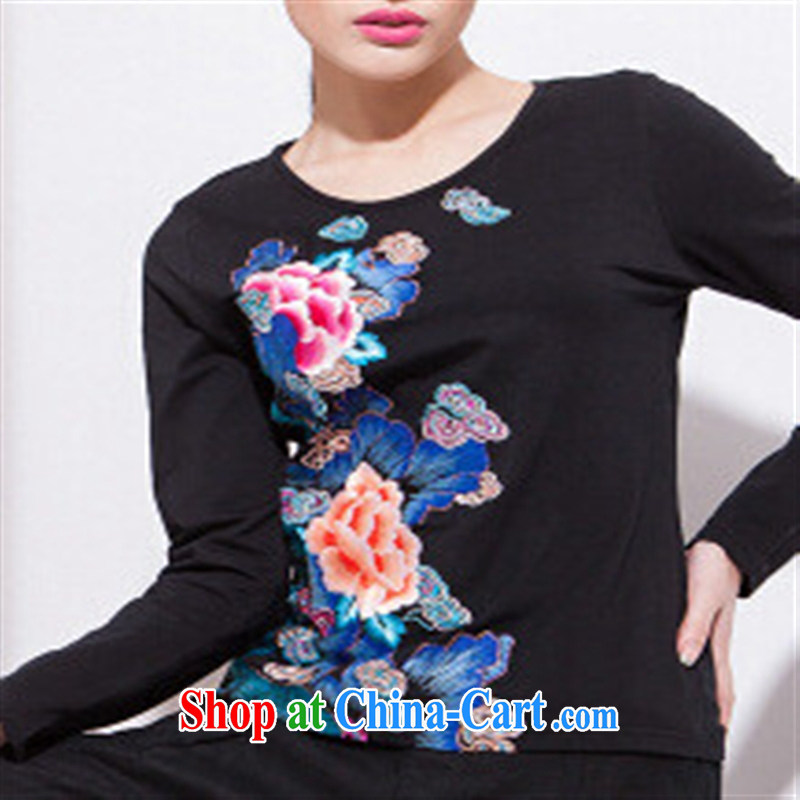 Black butterfly NQ 8599 National wind women spring and summer new Pure Cotton embroidered with cultivating short-sleeved shirt T white 2XL, A . J . BB, and shopping on the Internet