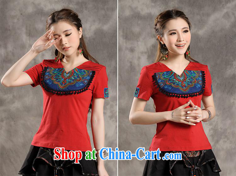 Black butterfly Y 7301 National wind women summer new spell color overlay, embroidered cultivating short-sleeved cotton shirt T red 4 XL pictures, price, brand platters! Elections are good character, the national distribution, so why buy now enjoy more preferential! Health