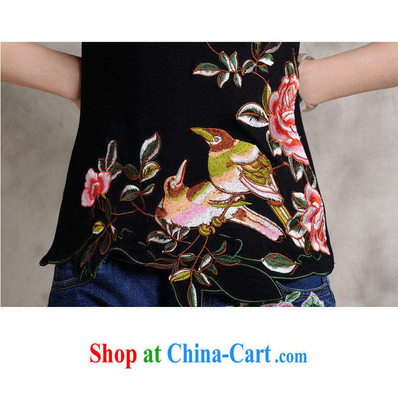 Black butterfly S 108 Ethnic Wind female spring and summer new Embroidery is not rule is cultivating short-sleeved cotton shirt T the red 4 XL, A . J . BB, and shopping on the Internet