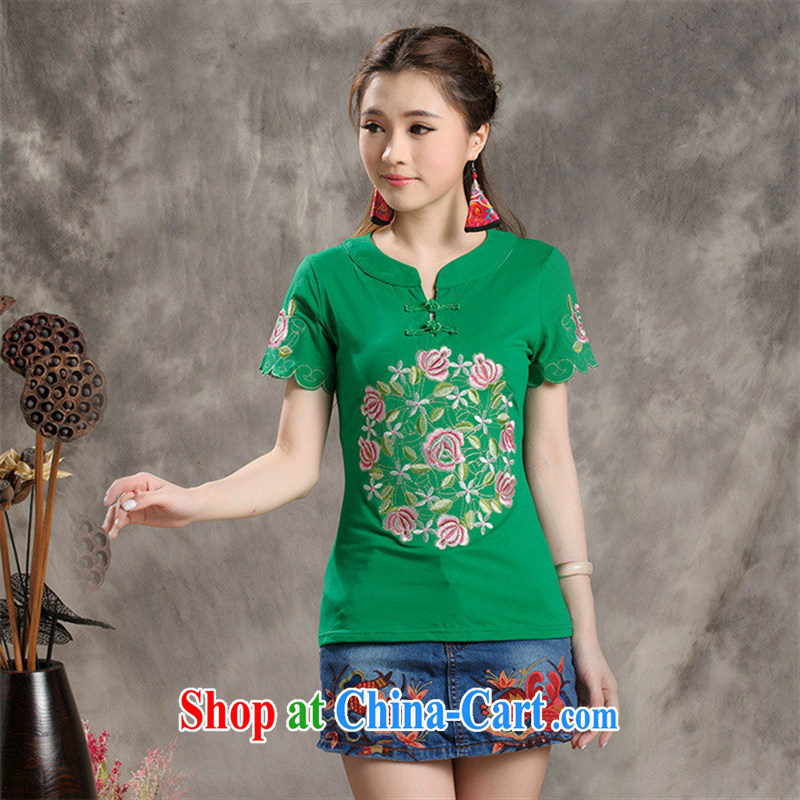 Black butterfly W 8238 National wind girls summer with new, for cultivating embroidered a field for short-sleeved cotton shirt T green 3 XL, A . J . BB, shopping on the Internet