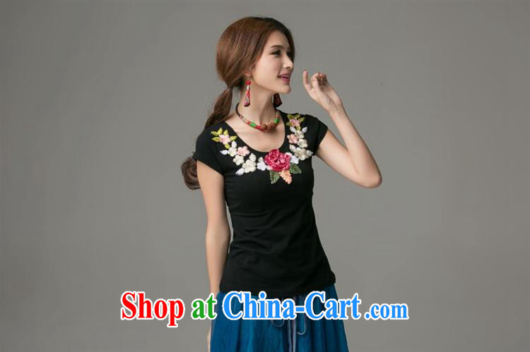 Black butterfly NK 1662 National wind women spring and summer new collar, three-dimensional embroidery cultivating short-sleeve cotton shirt T black 3 XL pictures, price, brand platters! Elections are good character, the national distribution, so why buy now enjoy more preferential! Health