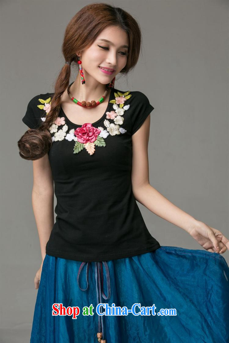 Black butterfly NK 1662 National wind women spring and summer new collar, three-dimensional embroidery cultivating short-sleeve cotton shirt T black 3 XL pictures, price, brand platters! Elections are good character, the national distribution, so why buy now enjoy more preferential! Health