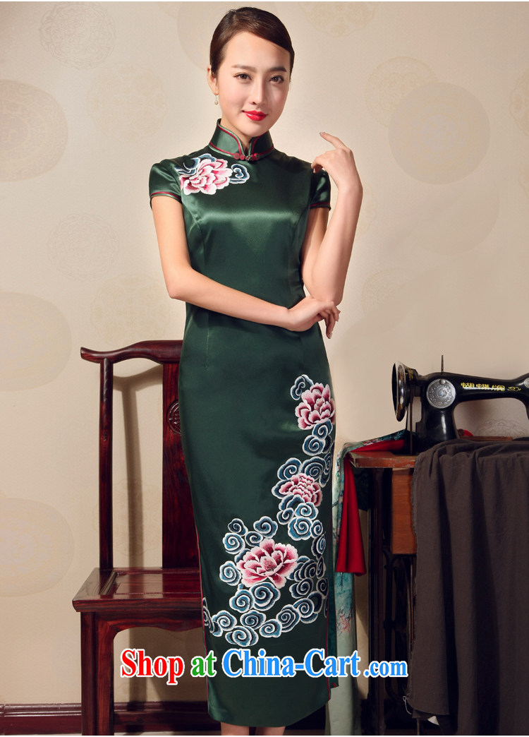 Birds love 2015 summer new elegant Chinese Antique long cheongsam heavy silk embroidered cheongsam dark green - pre-sale 15 days XXL pictures, price, brand platters! Elections are good character, the national distribution, so why buy now enjoy more preferential! Health