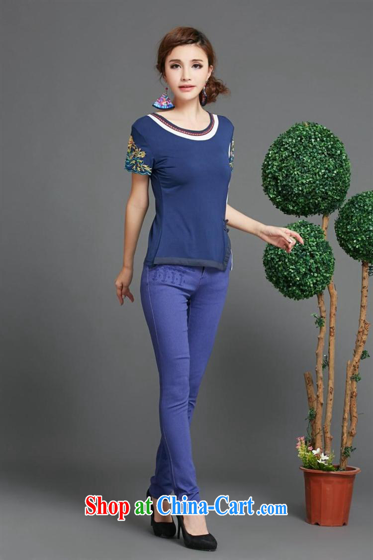 Black butterfly NF 1513 National wind women spring/summer embroidery, stitching, the forklift truck cultivating short-sleeved cotton shirt T Po blue XXL pictures, price, brand platters! Elections are good character, the national distribution, so why buy now enjoy more preferential! Health
