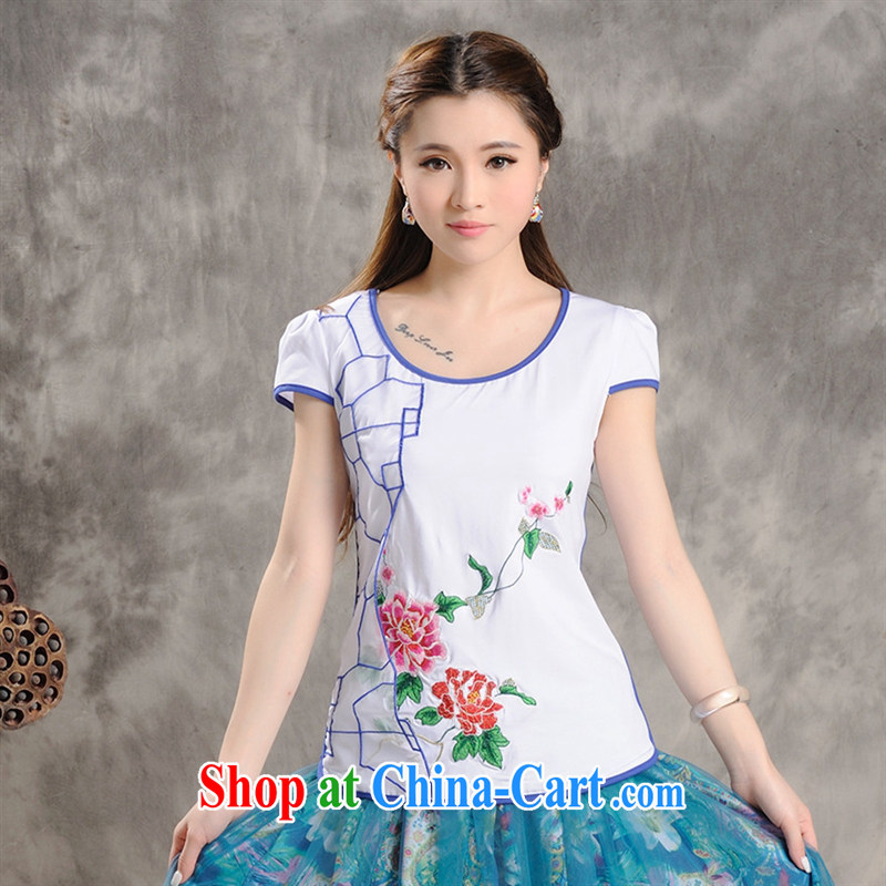 Black butterfly NY 3160 National wind women summer new embroidery 100 ground round for cultivating short-sleeve cotton T-shirt white 3XL, A . J . BB, shopping on the Internet