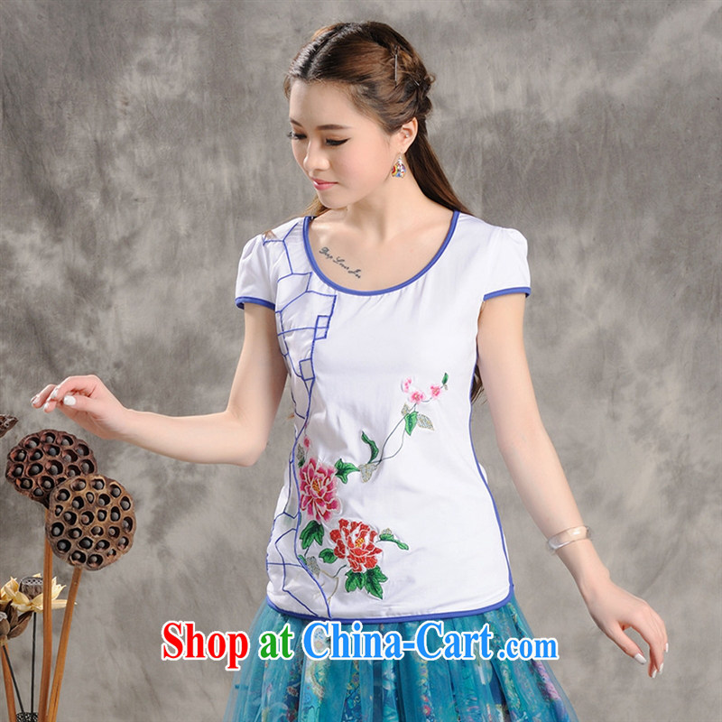 Black butterfly NY 3160 National wind women summer new embroidery 100 ground round for cultivating short-sleeve cotton T-shirt white 3XL, A . J . BB, shopping on the Internet