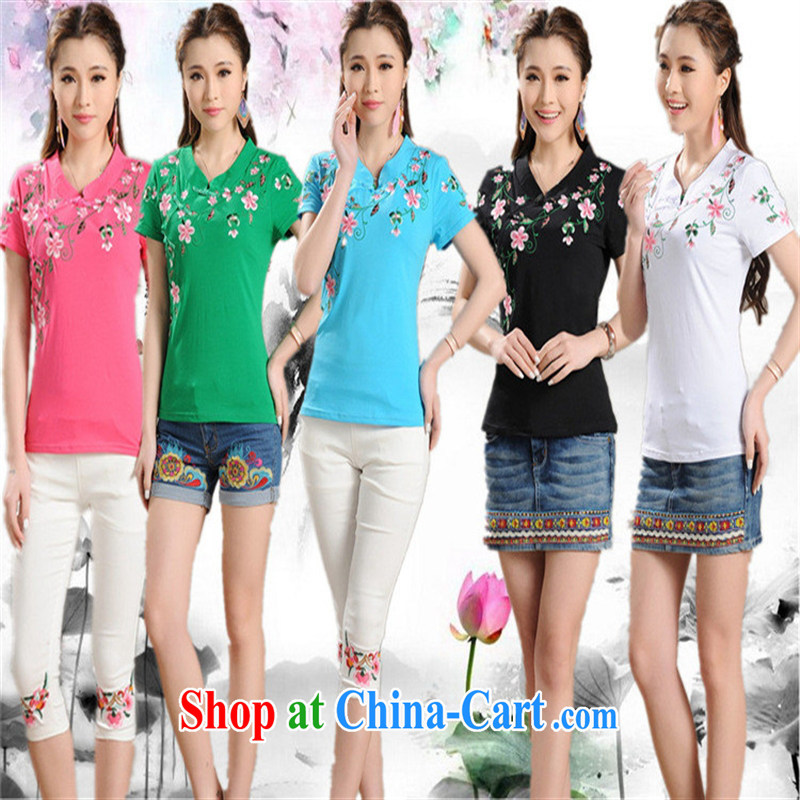 Black butterfly MX 9204 National wind women summer new, for a tight embroidered cultivating short-sleeved cotton shirt T green 4 XL, A . J . BB, and shopping on the Internet