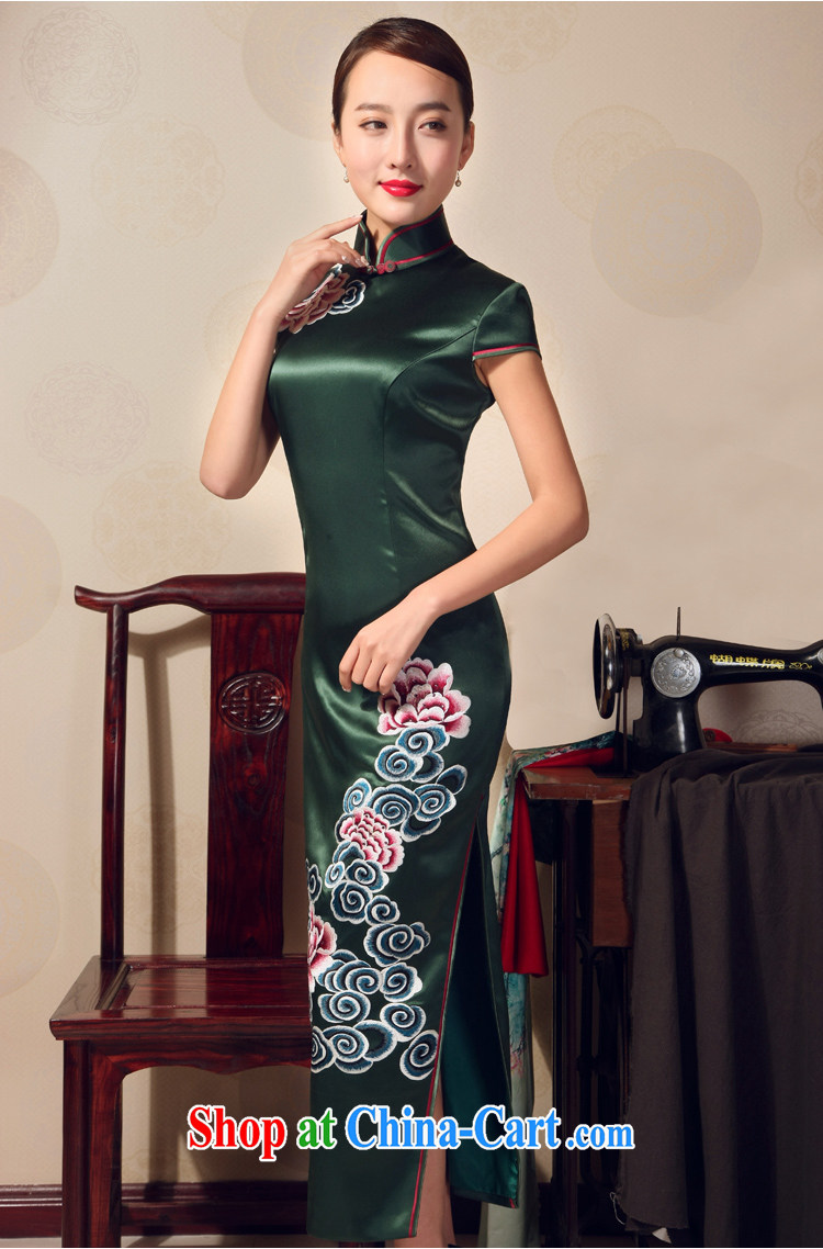 Birds love 2015 summer new elegant Chinese Antique long cheongsam heavy silk embroidered cheongsam QD 698 dark green XXL pictures, price, brand platters! Elections are good character, the national distribution, so why buy now enjoy more preferential! Health