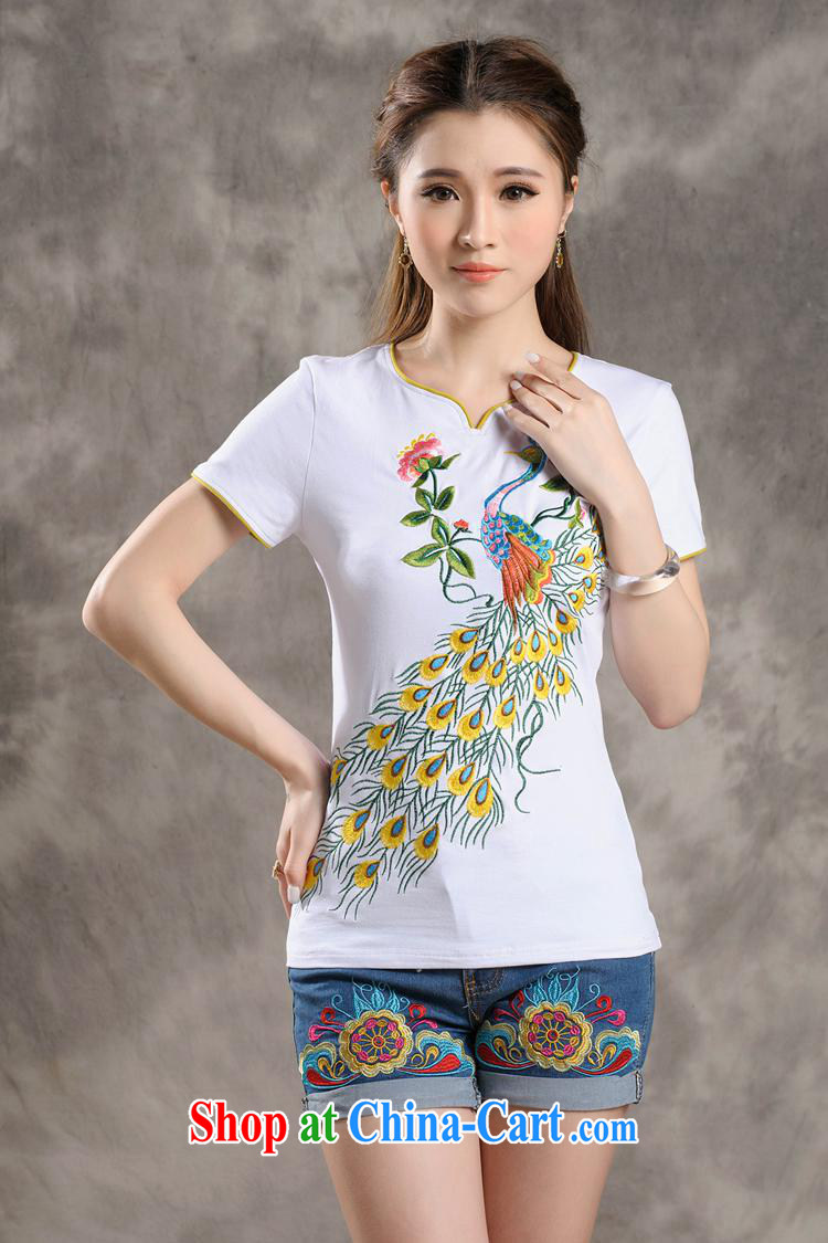 Black butterfly X 3508 National wind women summer new Peacock embroidery small V for cultivating short-sleeve cotton shirt T white 4XL pictures, price, brand platters! Elections are good character, the national distribution, so why buy now enjoy more preferential! Health
