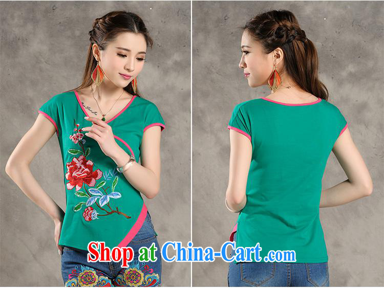 Black butterfly Y 7318 National wind women summer new V for spell-color embroidered asymmetric with short-sleeved cotton shirt T green 4 XL pictures, price, brand platters! Elections are good character, the national distribution, so why buy now enjoy more preferential! Health