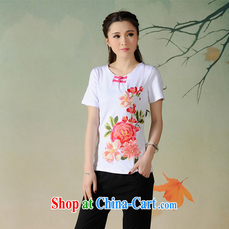 Black butterfly G 2716 National wind women spring and summer new manual field tie embroidered short-sleeved cotton shirt T white 2XL, A . J . BB, shopping on the Internet