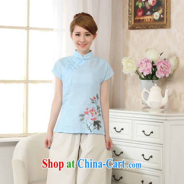 According to fuser new Chinese Ethnic Wind female hand-painted improved cheongsam shirt cotton the linen Chinese T-shirt LGD/A 0069 # -C Lake blue 2 XL pictures, price, brand platters! Elections are good character, the national distribution, so why buy now enjoy more preferential! Health