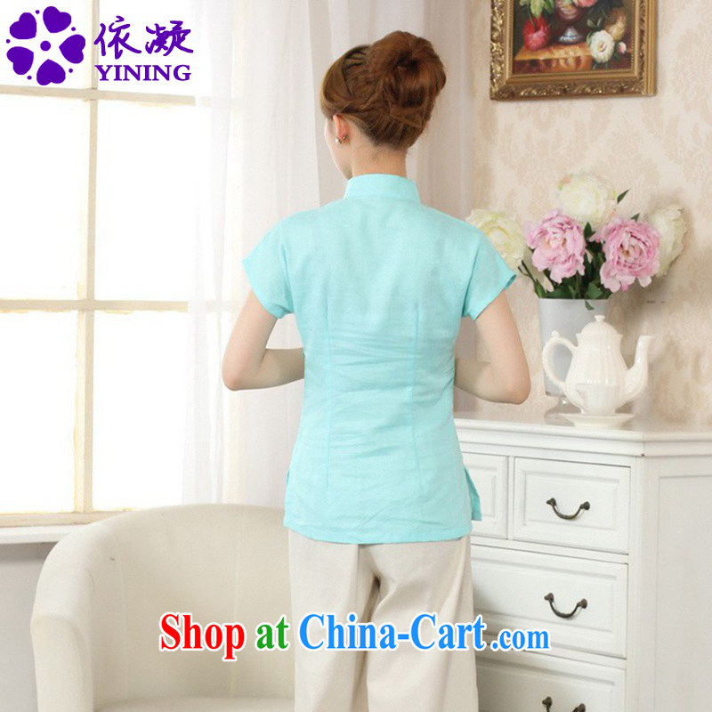 According to fuser new Chinese Ethnic Wind women hand-painted improved cheongsam shirt cotton the linen Chinese T-shirt LGD/A 0069 # -C Lake blue 2 XL, fuser, and shopping on the Internet