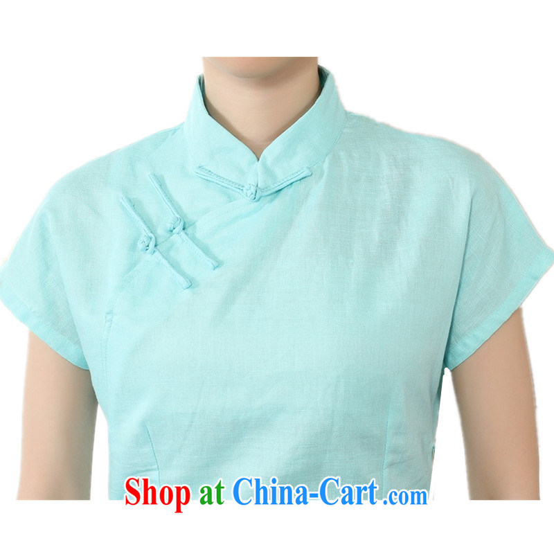 According to fuser new Chinese Ethnic Wind women hand-painted improved cheongsam shirt cotton the linen Chinese T-shirt LGD/A 0069 # -C Lake blue 2 XL, fuser, and shopping on the Internet